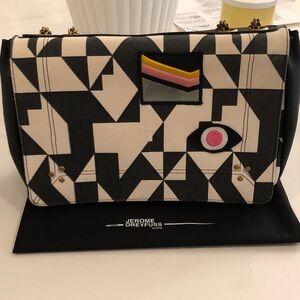 Jerome Dreyfuss Black and Cream Geometric Shoulder Bag